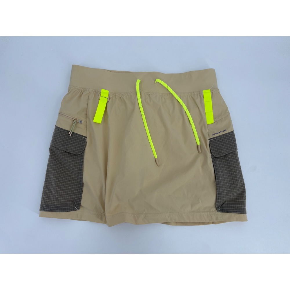 Lululemon Detours Welcome Skirt Tan Brown Neon Yellow Hiking Cargo Mini Size 12